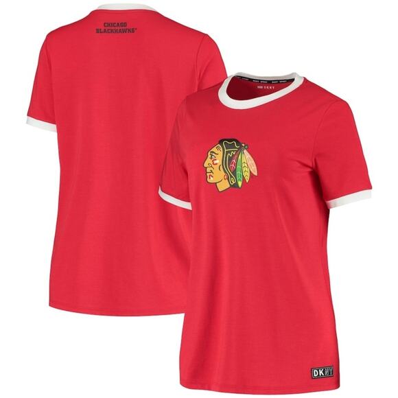 DKNY Sport Women's Chicago Blackhawks Red Charlotte Tri-Blend T-Shirt | Size L - Picture 2 of 4